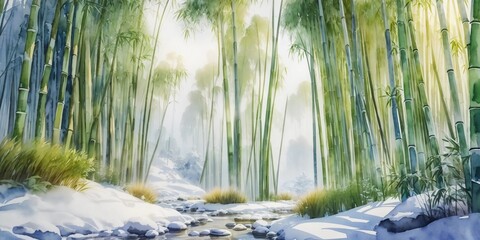 Bamboo Silhouettes: Anji Forest in Winter Landscape Card
