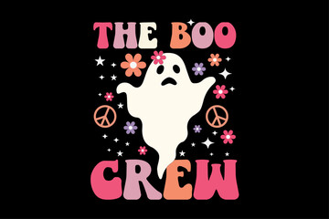 The Boo Crew Funny Retro Groovy Halloween T-Shirt Design