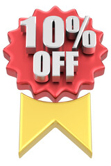3D ten percent off. 10% off. Sale badge.