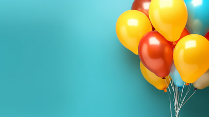 Bunch of bright balloons and space for text against color background