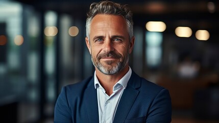 Fototapeta premium Happy middle aged business man ceo standing in office