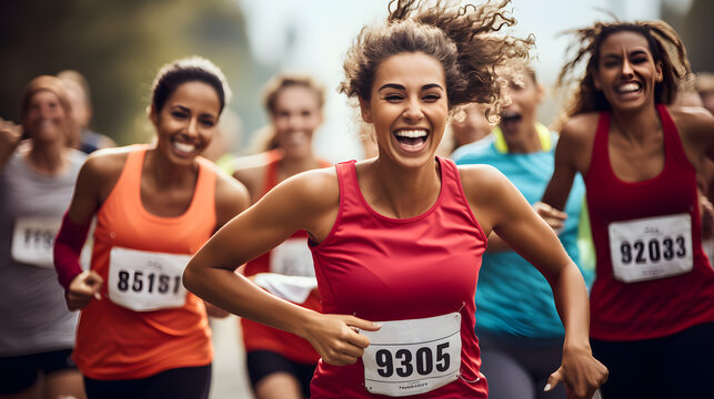 Female runners participating in a marathon Generative AI
