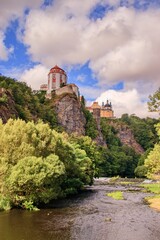 Fototapeta na wymiar A view to the beautiful castle on the rock above the river at Vranov nad Dyji, Czech republic