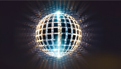 disco ball, vibrant and energetic graphic featuring a disco ball in full swing. The composition...
