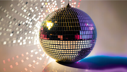 disco ball with disco lights, vibrant and energetic graphic featuring a disco ball in full swing....