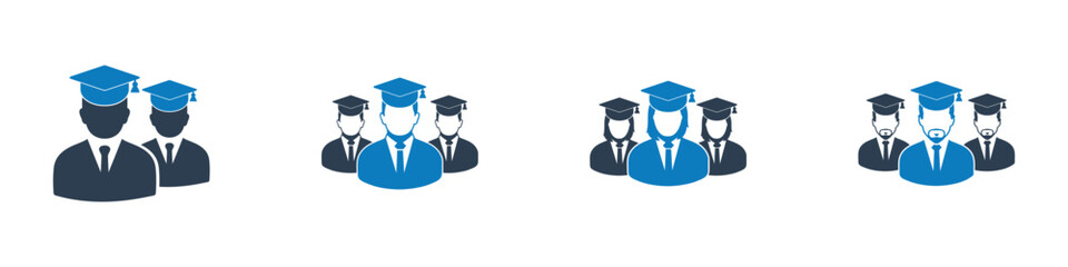 Graduate Student Team Icon Set. Editable Flat Vector Illustration.