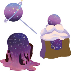 Hand drawn fantasy universe style dessert collection