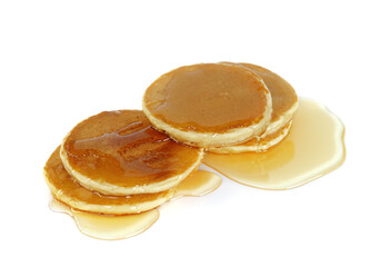 Stack of Pancakes top with honey on white background