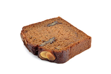 Banana cake with almond isolated on white background