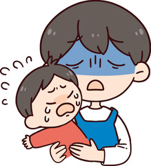 泣く子供と疲れた主夫