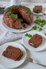 Chocolate Bundt Cake and a slice on a plate