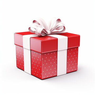Red gift box with white ribbon isolated on white background. Generative AI image