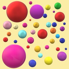 Abstract composition with colorful flying spheres Rainbow colored balls of different sizes. On a cream background, vector background