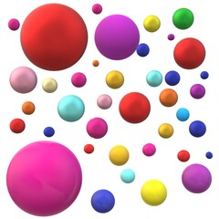 Abstract composition with colorful flying spheres. Colorful rainbow matte soft balls in different sizes. Vector background