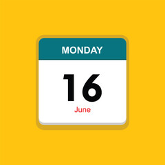 june 16 monday icon with yellow background, calender icon