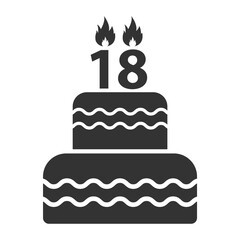 Vector illustration of 18 year old cake icon in dark color and transparent background(png).