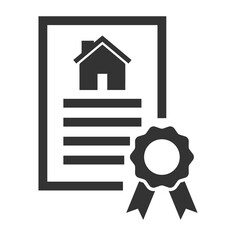 Vector illustration of house certificate icon in dark color and transparent background(png).