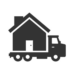 Vector illustration of house truck icon in dark color and transparent background(png).