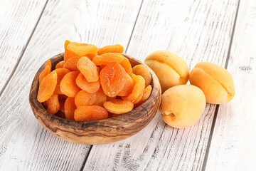 Dried apricot heap in the bowl