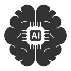 Vector illustration of brain ai icon in dark color and transparent background(png).