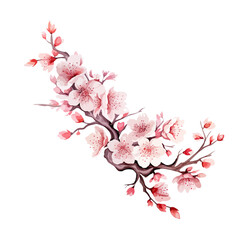 Set of cherry blossom flowers isolated on white background. watercolor illustration. Generated AI