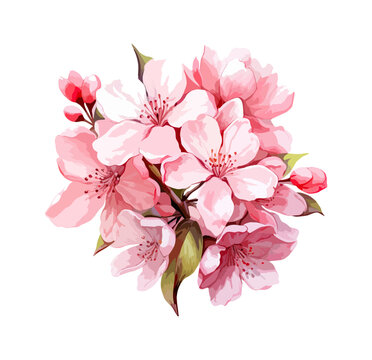 Set of cherry blossom flowers isolated on white background. watercolor illustration. Generated AI