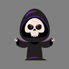 Grim reaper . Cute halloween cartoon characters . Vector .