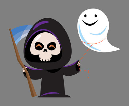 recommend clip art: Grim reaper . Cute halloween cartoon characters . Vector .