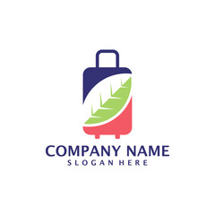 Leaf with Suitcase logo design concept vector. Suitcase logo design template