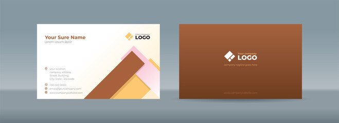 Set of double-sided business card template with random brown and pink rectangle bars on a white background