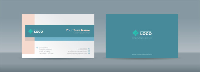 Set of double-sided business card template with random green tosca rectangle bars on a white background