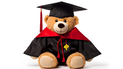 teddy bear wearing a graduation gown and wearing a graduation cap on white backgrouds Generative AI illustrations