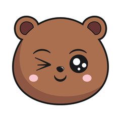 Bear Winking Face Head Kawaii Sticker Isolated