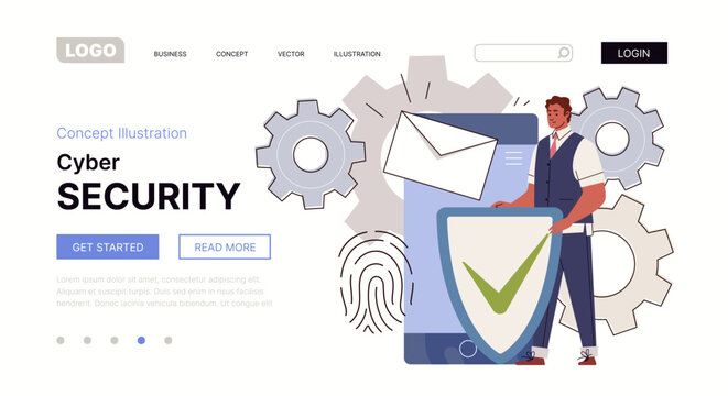 Shield in hands of cybersecurity specialist. Protect & Security. Data safety & information transfer. Website, template, landing page. Vector characters flat cartoon illustration.