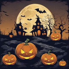 Halloween pumpkins under the moonlight