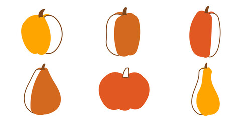 pumpkins colored autumn food set elements line