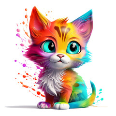 Cat Colorful 3d animation Illustration