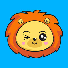 Obraz premium Lion Winking Face Head Kawaii Sticker