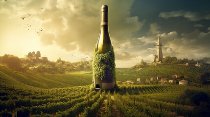 giant wine bottle in a vineyard