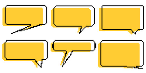 Obraz premium Pixel dialogue square box set in white background. Speech pixel bubble for chat and game. Cloud talk for retro game. Vector illustration