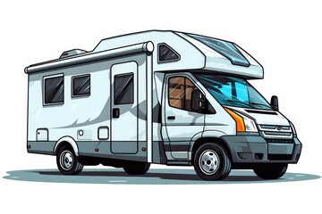 A motorhome or family car designed and equipped for camping and travel purposes, including an isolated white background.