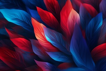 blue red leaves abstract background. generative ai