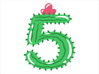 Cactus Alphabet Number 5 Illustration