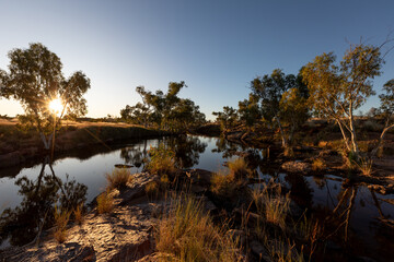 Sunrise at a pond in the Australian desert