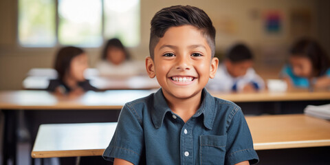 Positive Schoolboy at Modern School, Diverse Education Concept - Joyful Student Life