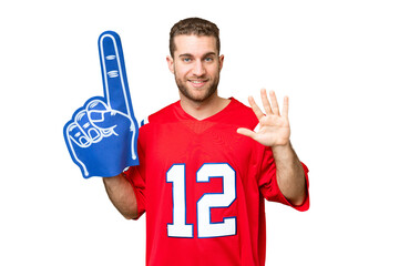 sports fan man over isolated chroma key background counting five with fingers