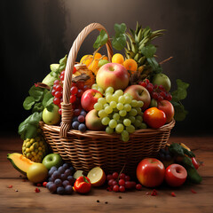 A basket full of various fruits, Created with generative AI