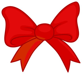 Red cartoon gift bow with ribbon. 