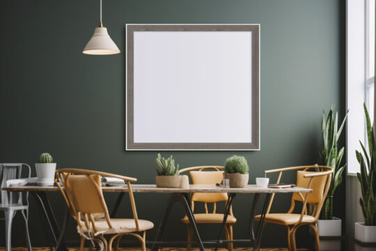 Cozy interior with empty square poster frame, Frame mockup in interior,