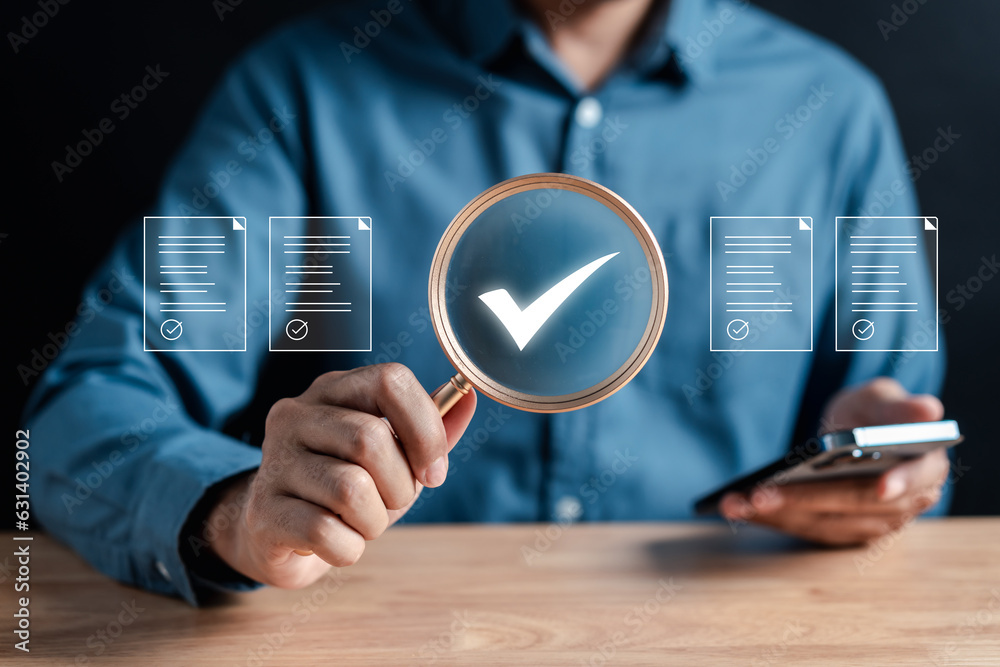 Aufkleber Checklist data analyst target marketing planning assignment with quality management, Quality Assurance and improvement. Standardization, certification. Compliance to regulations service and standards.